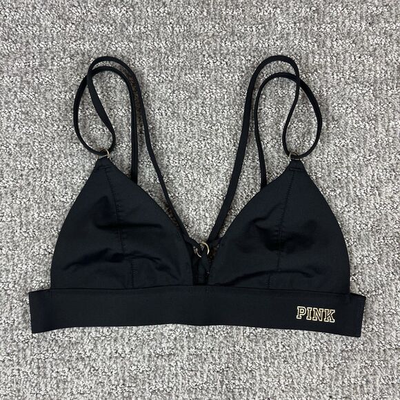 PINK Victorias Secret Bralette Womens Small Bonded Pullover Everyday Black Gold - Picture 1 of 9